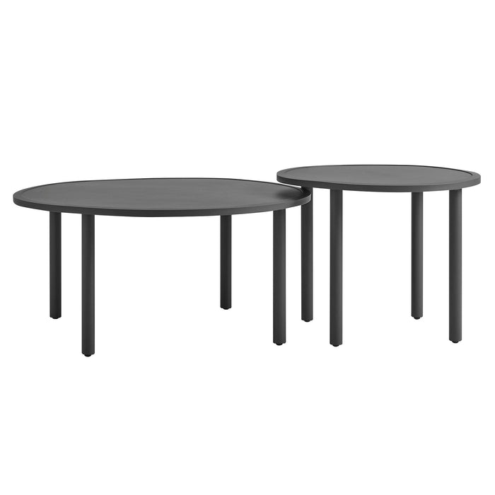 Modway Porta 2 Piece Nesting Outdoor Aluminum Coffee Table Set in Charcoal - angled view