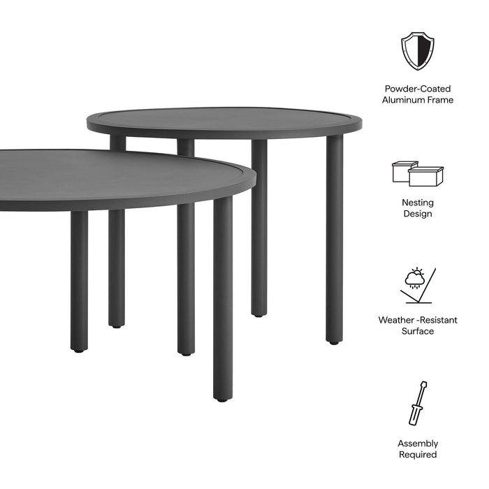 Modway Porta 2 Piece Nesting Outdoor Aluminum Coffee Table Set in Charcoal - dimensions and specifications