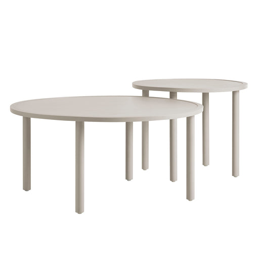 Modway Porta 2 Piece Nesting Outdoor Aluminum Coffee Table Set in Khaki - front view