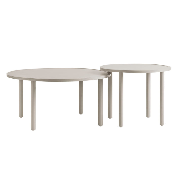 Modway Porta 2 Piece Nesting Outdoor Aluminum Coffee Table Set in Khaki - angled view