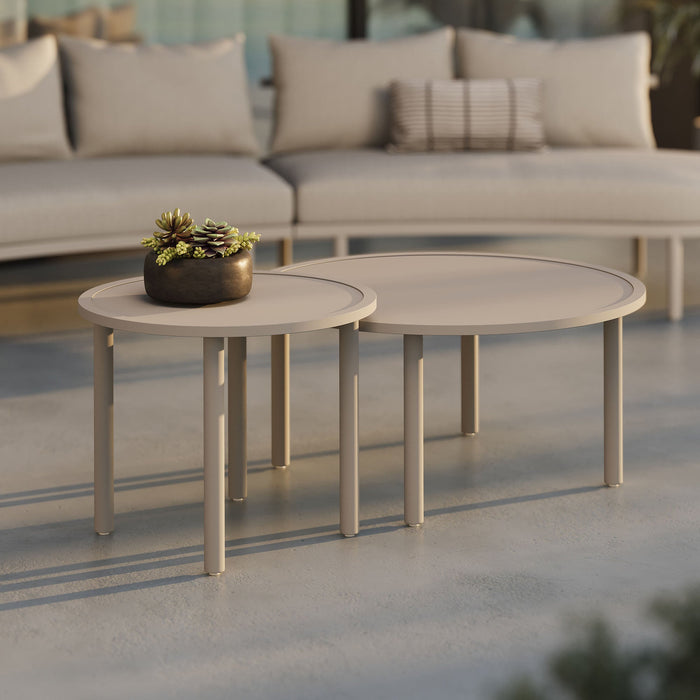 Modway Porta 2 Piece Nesting Outdoor Aluminum Coffee Table Set in Khaki - lifestyle view 11