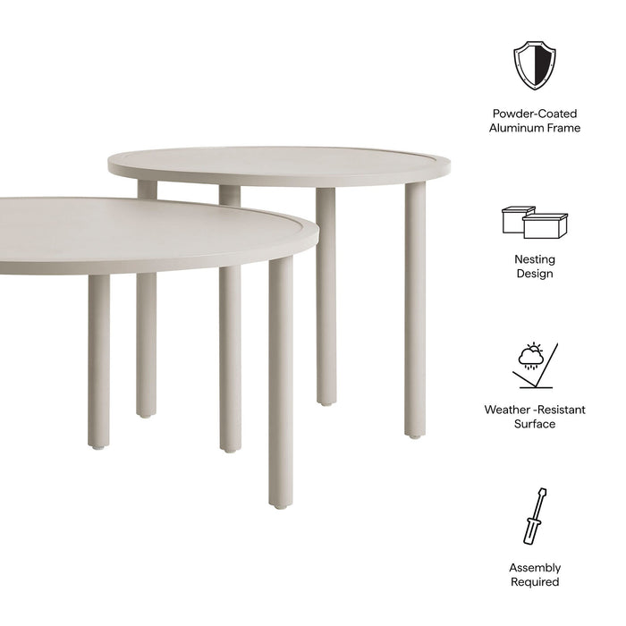 Modway Porta 2 Piece Nesting Outdoor Aluminum Coffee Table Set in Khaki - dimensions and specifications