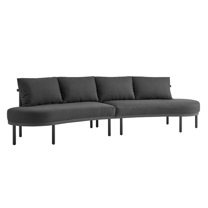 Modway Porta 2 Piece Outdoor Aluminum Modular Sofa in Charcoal Anthracite - front view