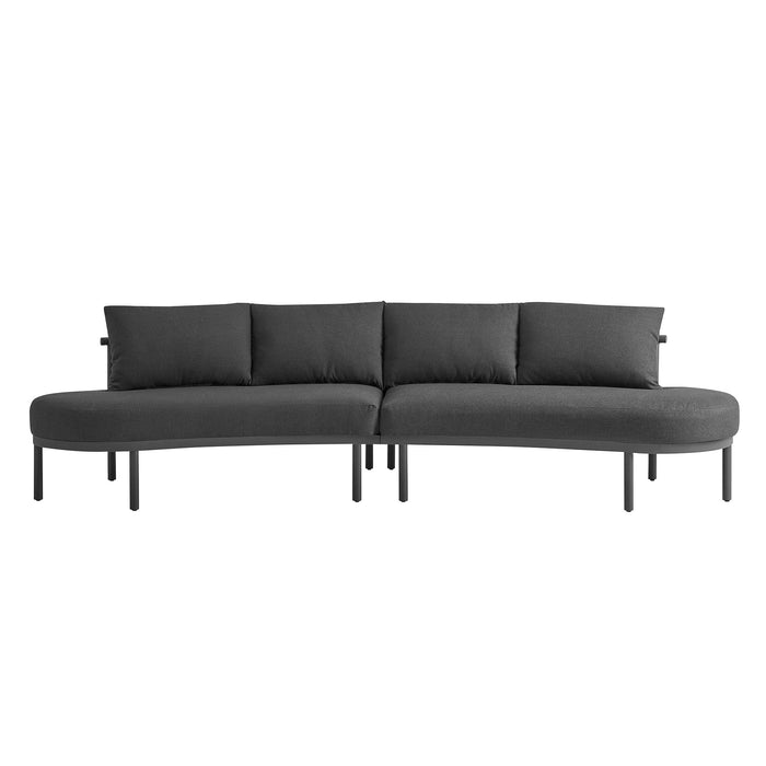 Modway Porta 2 Piece Outdoor Aluminum Modular Sofa in Charcoal Anthracite - angled view