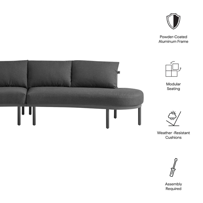 Modway Porta 2 Piece Outdoor Aluminum Modular Sofa in Charcoal Anthracite - dimensions and specifications