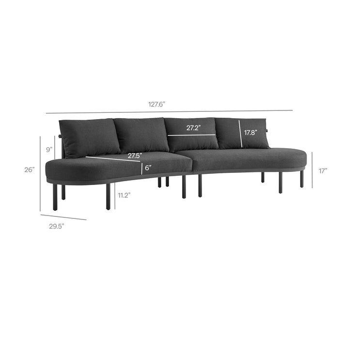 Modway Porta 2 Piece Outdoor Aluminum Modular Sofa in Charcoal Anthracite - dimensions and specifications 23