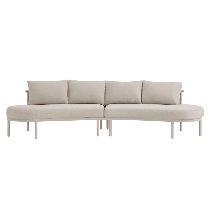Modway Porta 2 Piece Outdoor Aluminum Modular Sofa in Khaki Stone - angled view