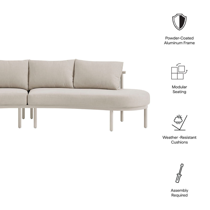 Modway Porta 2 Piece Outdoor Aluminum Modular Sofa in Khaki Stone - dimensions and specifications