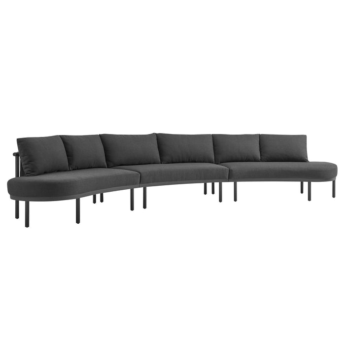 Modway Porta 3 Piece Outdoor Aluminum Modular Sofa in Anthracite - front view