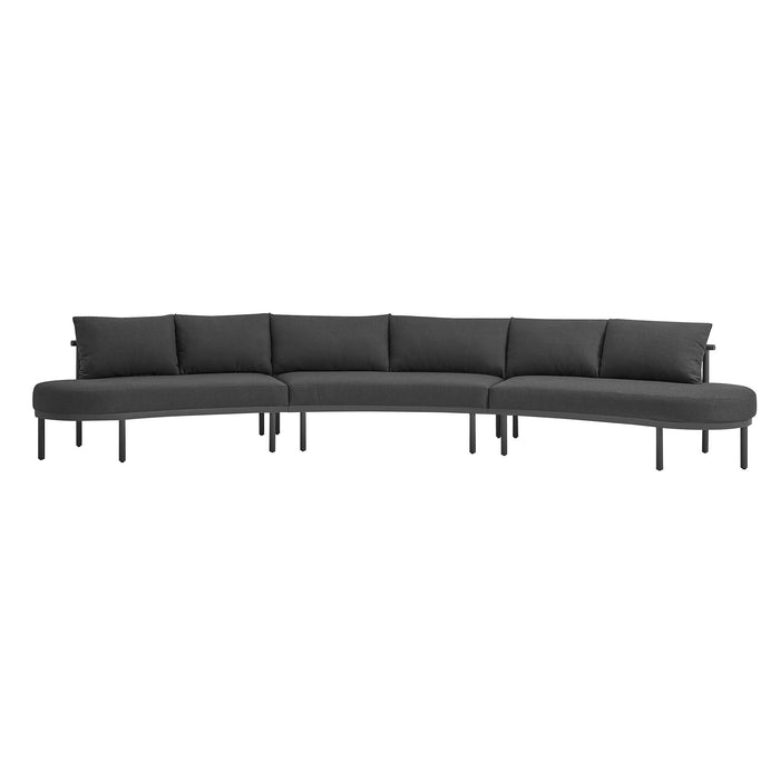 Modway Porta 3 Piece Outdoor Aluminum Modular Sofa in Anthracite - angled view