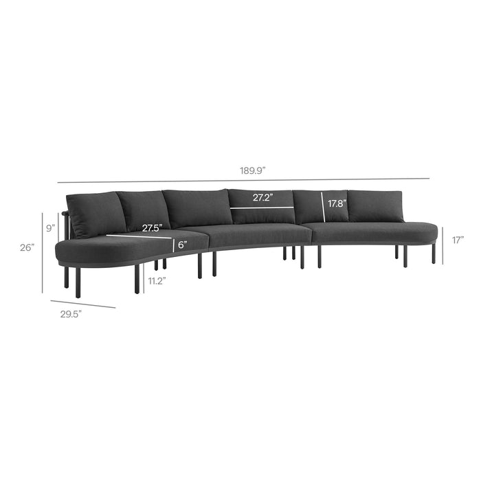 Modway Porta 3 Piece Outdoor Aluminum Modular Sofa in Anthracite - dimensions and specifications 24