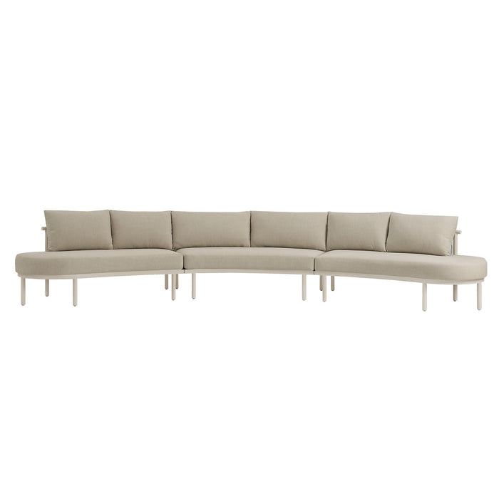 Modway Porta 3 Piece Outdoor Aluminum Modular Sofa in Khaki Stone - angled view