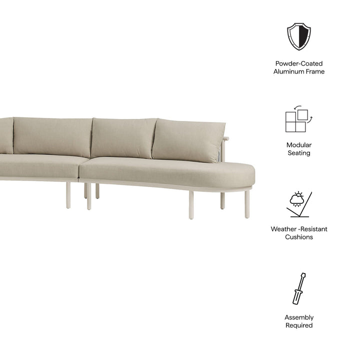 Modway Porta 3 Piece Outdoor Aluminum Modular Sofa in Khaki Stone - dimensions and specifications