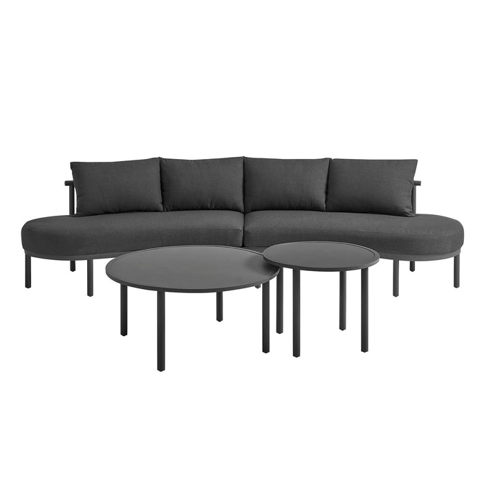 Modway Porta 4 Piece Outdoor Aluminum Modular Sofa Set in Charcoal Anthracite - angled view