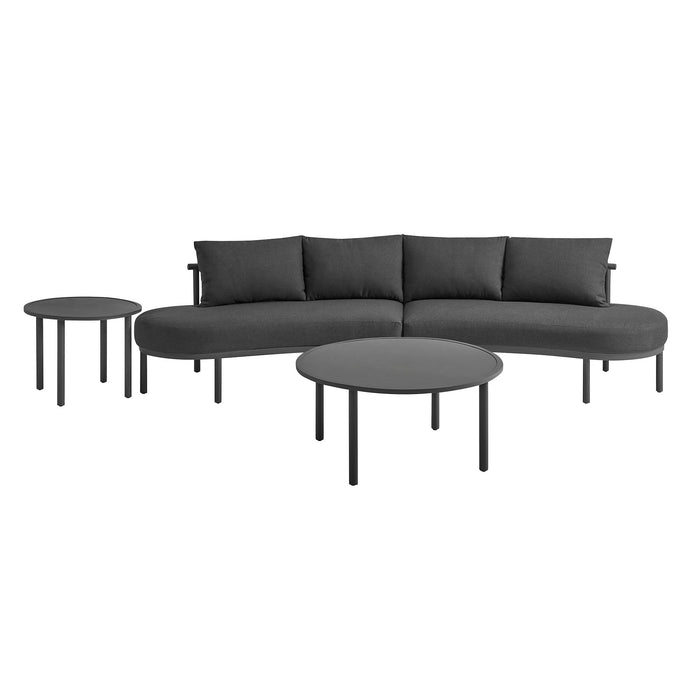 Modway Porta 4 Piece Outdoor Aluminum Modular Sofa Set in Charcoal Anthracite - side view
