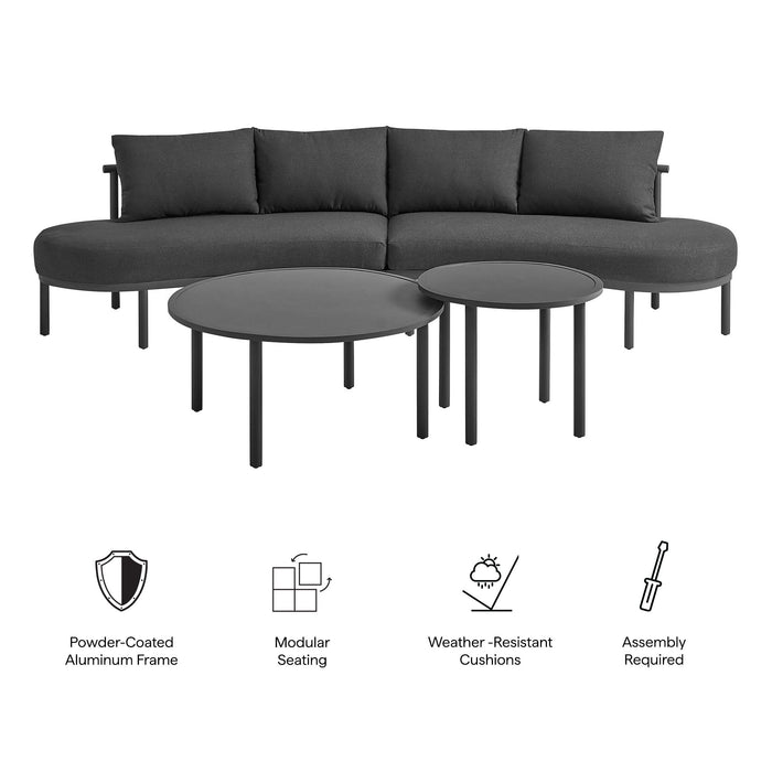 Modway Porta 4 Piece Outdoor Aluminum Modular Sofa Set in Charcoal Anthracite - dimensions and specifications