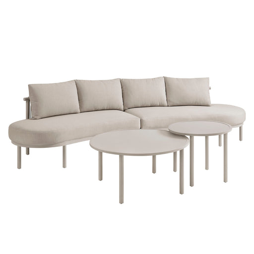 Modway Porta 4 Piece Outdoor Aluminum Modular Sofa Set in Khaki Stone - front view