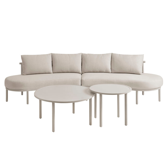 Modway Porta 4 Piece Outdoor Aluminum Modular Sofa Set in Khaki Stone - angled view