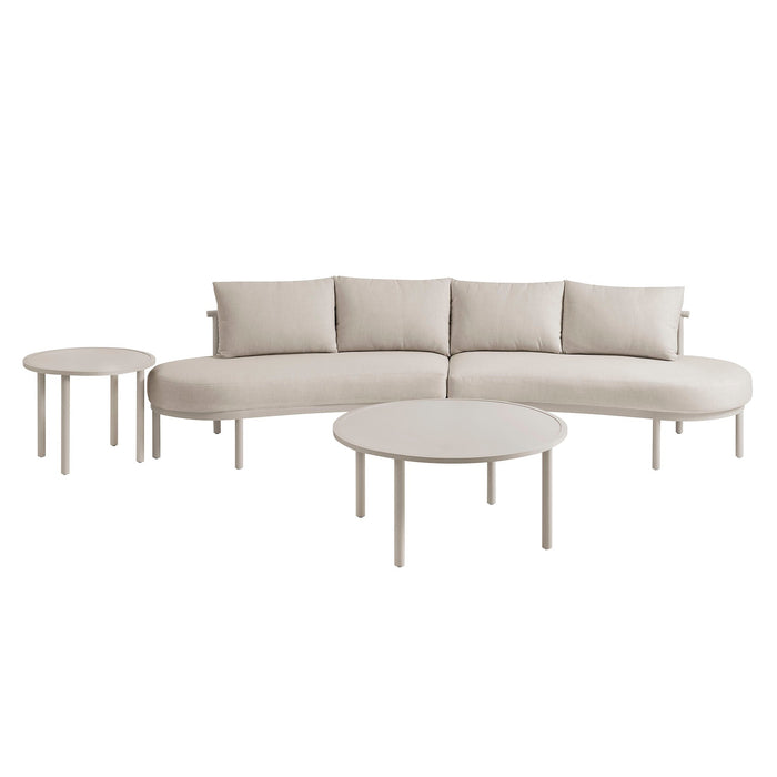 Modway Porta 4 Piece Outdoor Aluminum Modular Sofa Set in Khaki Stone - side view