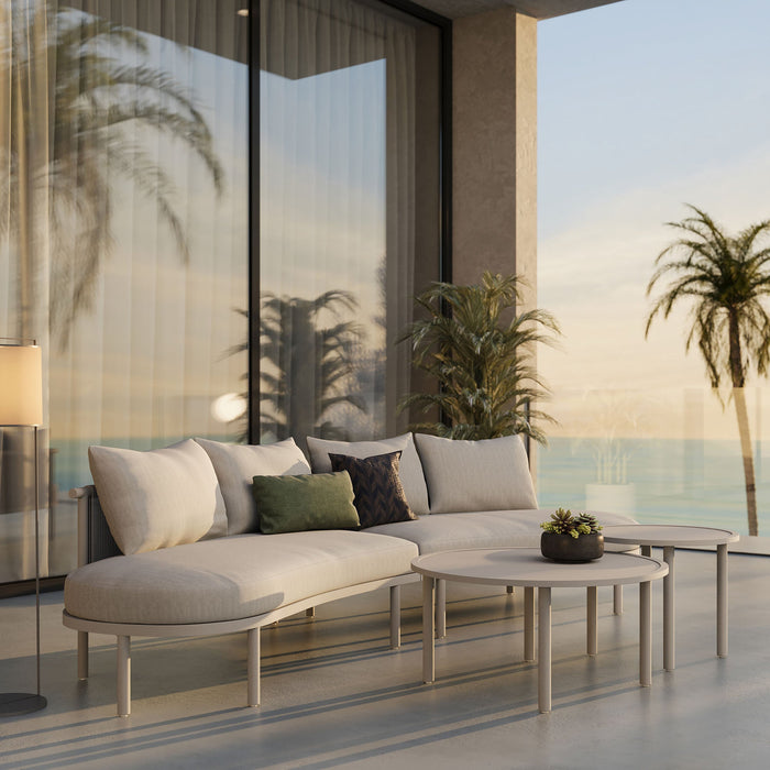 Modway Porta 4 Piece Outdoor Aluminum Modular Sofa Set in Khaki Stone - lifestyle view
