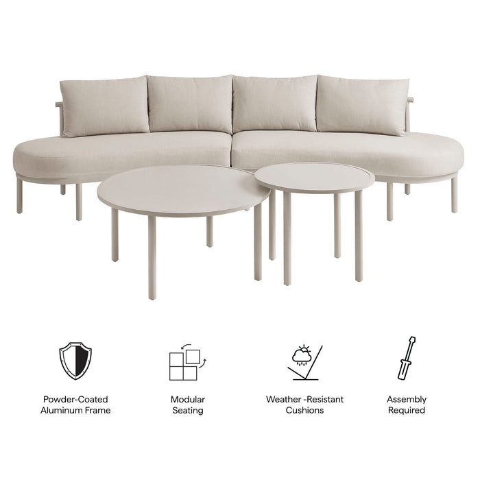Modway Porta 4 Piece Outdoor Aluminum Modular Sofa Set in Khaki Stone - dimensions and specifications