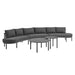 Modway Porta 5 Piece Outdoor Aluminum Modular Sofa Set in Charcoal Anthracite - front view