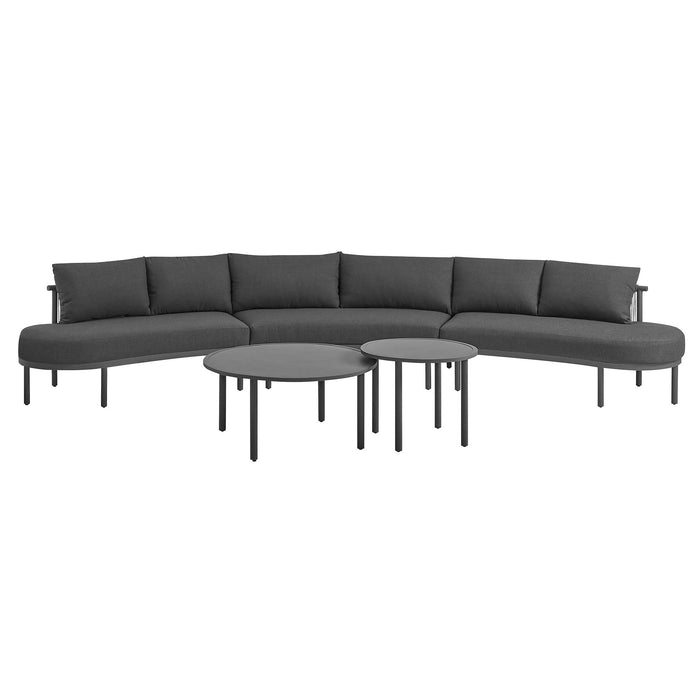 Modway Porta 5 Piece Outdoor Aluminum Modular Sofa Set in Charcoal Anthracite - angled view