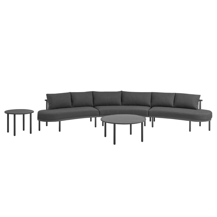 Modway Porta 5 Piece Outdoor Aluminum Modular Sofa Set in Charcoal Anthracite - side view