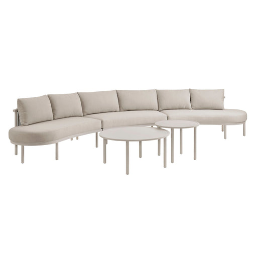 Modway Porta 5 Piece Outdoor Aluminum Modular Sofa Set in Khaki Stone - front view