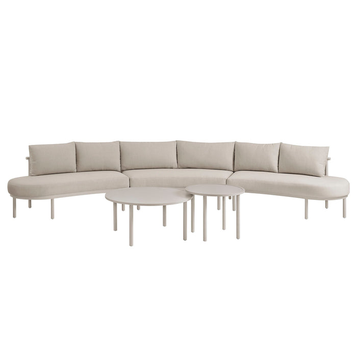 Modway Porta 5 Piece Outdoor Aluminum Modular Sofa Set in Khaki Stone - angled view