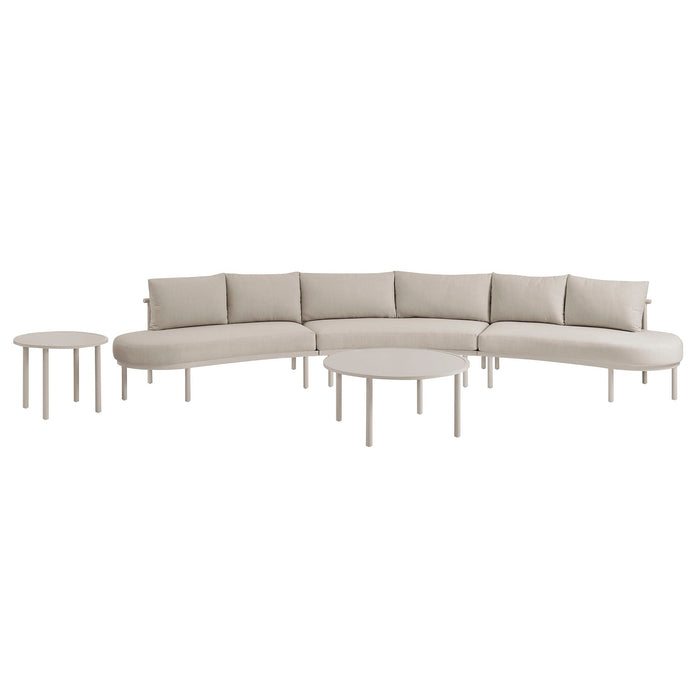 Modway Porta 5 Piece Outdoor Aluminum Modular Sofa Set in Khaki Stone - side view