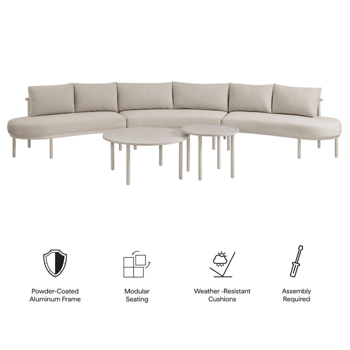 Modway Porta 5 Piece Outdoor Aluminum Modular Sofa Set in Khaki Stone - dimensions and specifications