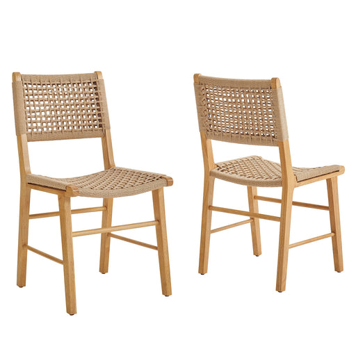 Modway Tindra Woven Dining Chairs Set of 2 in Natural - front view