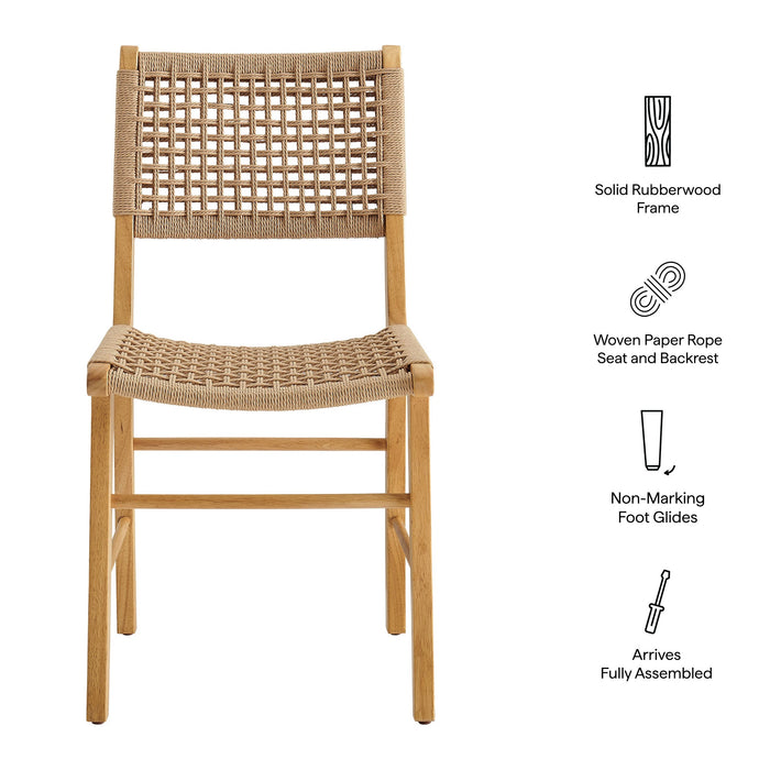 Modway Tindra Woven Dining Chairs Set of 2 in Natural - dimensions and specifications