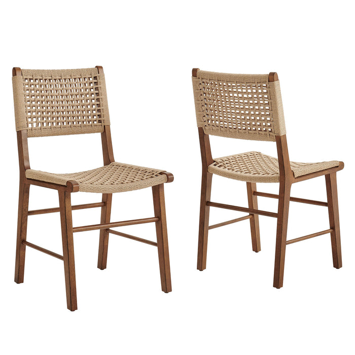 Modway Tindra Woven Dining Chairs Set of 2 in Walnut - front view