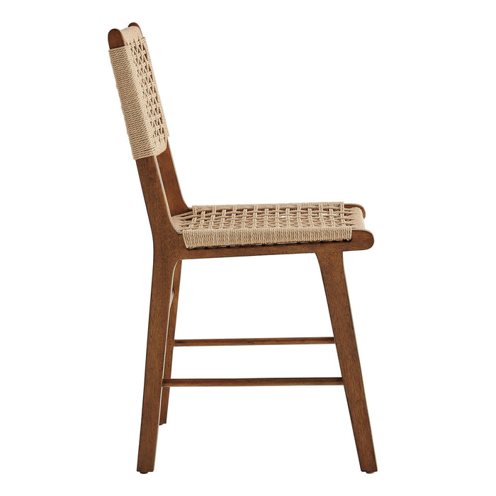Modway Tindra Woven Dining Chairs Set of 2 in Walnut - side view