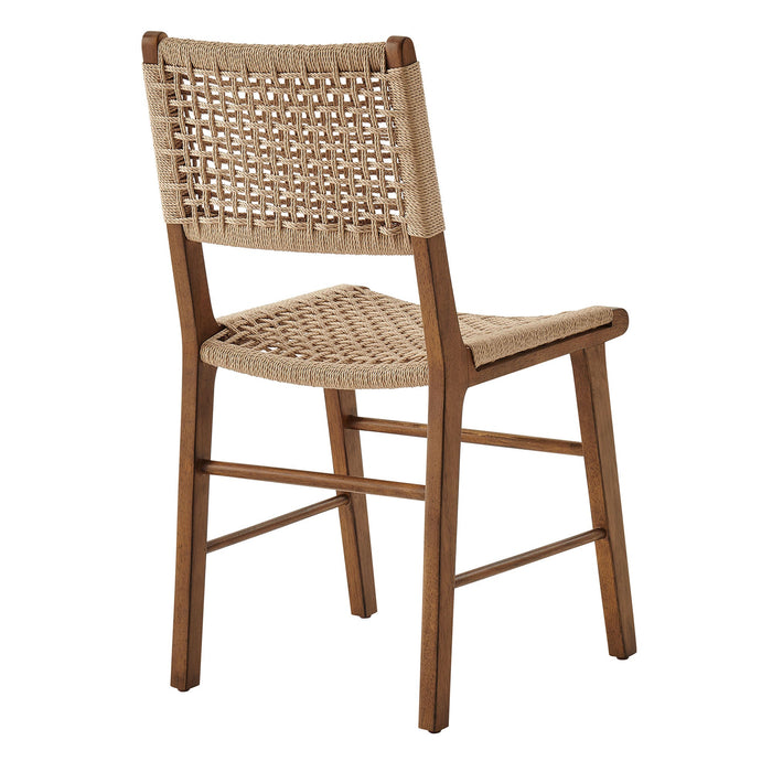 Modway Tindra Woven Dining Chairs Set of 2 in Walnut - detail view
