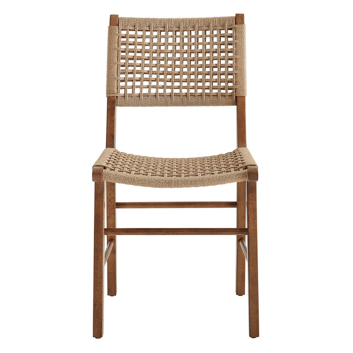 Modway Tindra Woven Dining Chairs Set of 2 in Walnut - lifestyle view