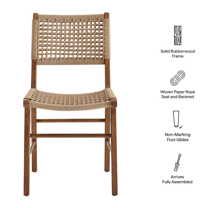 Modway Tindra Woven Dining Chairs Set of 2 in Walnut - dimensions and specifications