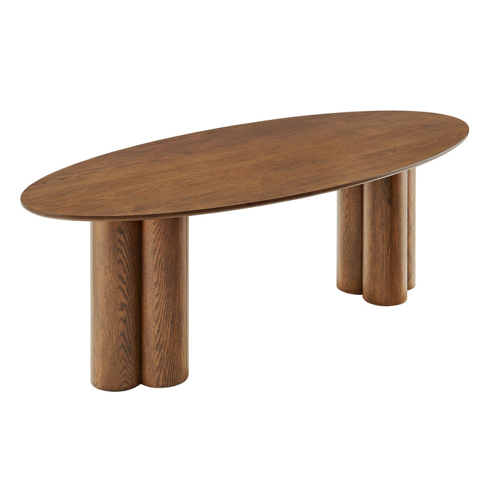 Modway Renwick 79 Inch Oak Veneer Oval Pedestal Dining Table in Walnut - front view