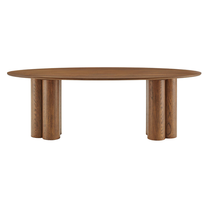 Modway Renwick 79 Inch Oak Veneer Oval Pedestal Dining Table in Walnut - angled view