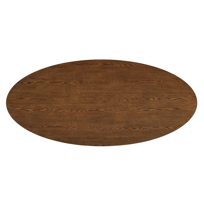 Modway Renwick 79 Inch Oak Veneer Oval Pedestal Dining Table in Walnut - side view