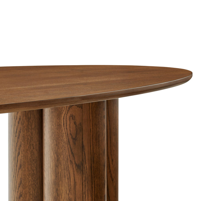 Modway Renwick 79 Inch Oak Veneer Oval Pedestal Dining Table in Walnut - detail view