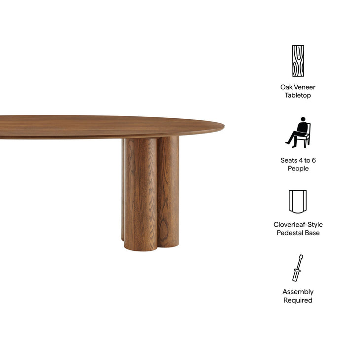 Modway Renwick 79 Inch Oak Veneer Oval Pedestal Dining Table in Walnut - dimensions and specifications