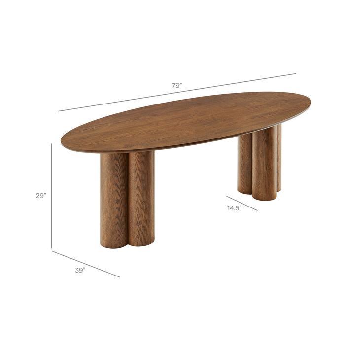 Modway Renwick 79 Inch Oak Veneer Oval Pedestal Dining Table in Walnut - dimensions and specifications 14