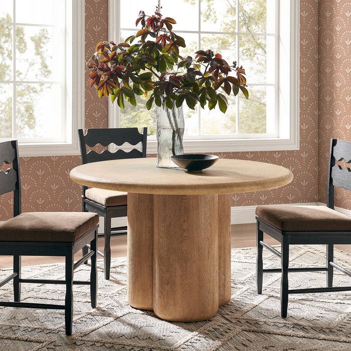 Tori 48 Inch Round Indoor and Outdoor Dining Table Travertine
