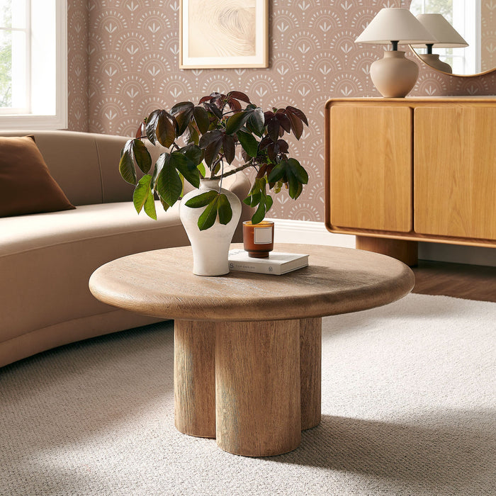 Tori 31 Inch Round Indoor and Outdoor Coffee Table Oak