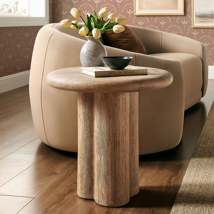 Tori 20 Inch Round Indoor and Outdoor Side Table Oak