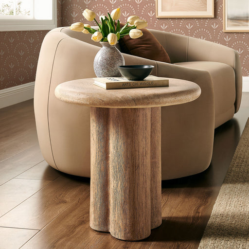 Tori 20 Inch Round Indoor and Outdoor Side Table Travertine