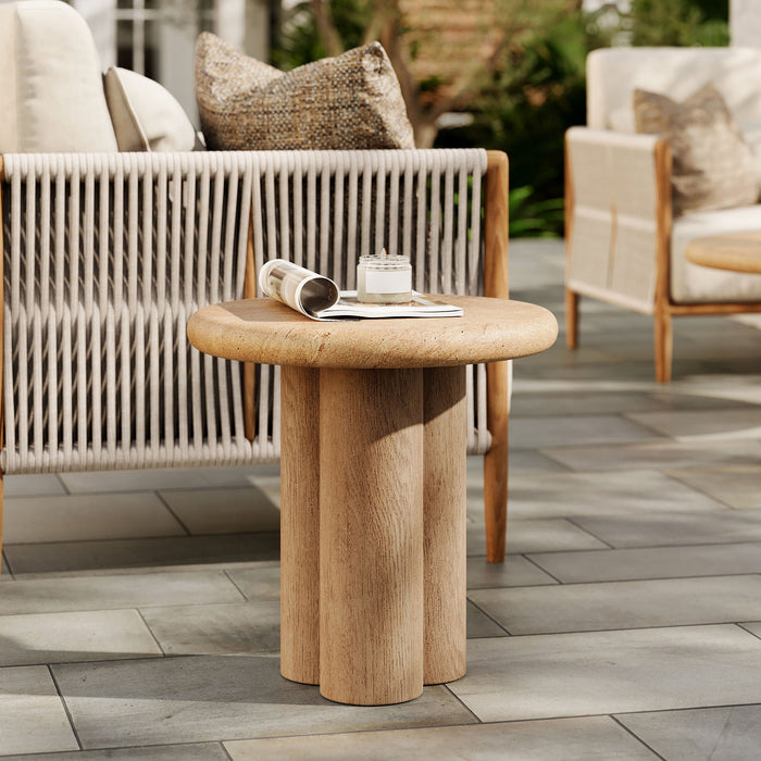 Tori 20 Inch Round Indoor and Outdoor Side Table Travertine